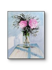 Original Expressionist 8 x 10 Vase of Roses Acrylic Art Canvas Painting