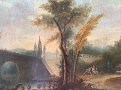 18th Century Romantic Gallant Scene Park Lovers in Garden Versailles Oil Canvas