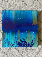 acrylic paint pour painting, Original on Canvas 10 x 10 Inches with Varnish