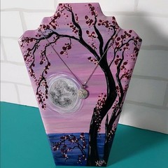 Moonrise, Hand painted necklace display, padded, acrylic, sealed