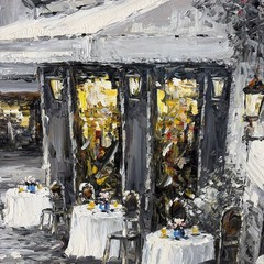 Impressionist Art Painting European City Paris Street Cafe Dining Scene