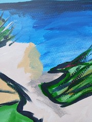 Expressionistic 11×14 Sandy Dunes Seacoast Highlighted grasses colorful painting
