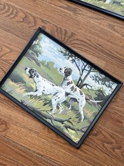 Vintage Paint By Number Painting Hunting Camp Pointer Setter Dogs Framed Pair