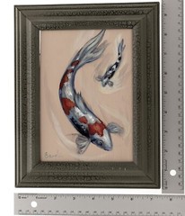 Cramolini Original Oil on Board Painting of Koi Fish Framed 5x7in Small