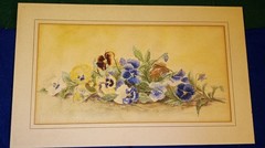 Victorian Watercolor Pansies Flowers signed by Mrs. L. Fleckenstein 7″ x 13″