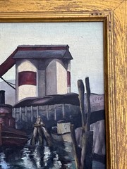 MAURICE SILBER PAINTING INDUSTRIAL WPA MARINA FACTORY NAUTICAL PORT FAMOUS OIL