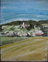 OIL PAINTING ORIGINAL SIGNED 59 cm X 70,5 cm EXPRESSIONISM VILLAGE CHURCH
