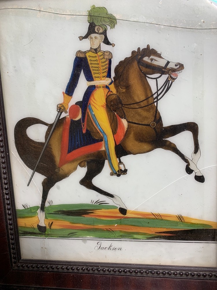 Antique 19thC Andrew Jackson Reverse Glass Painting – Rare Americana Folk Art