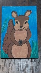 Whimsical Animals Squirrel Chipmunk Painting Original 4×6 Folk Art Impressionism