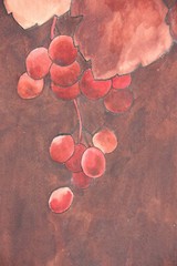 Art Nouveau decor, vine with red grapes, furniture design, watercolor, around 1900