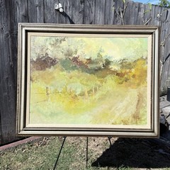 MCM Landscape Oil Painting Virginia Knight Large Textured 48×38” VTG Wood Frame