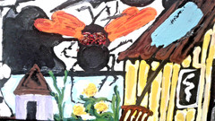 Original painting Cow at Home folk lightly abstract art large 18x24x1 by pb