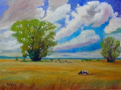 cattle grazing western skies Impressionism oil Painting landscape TFisher