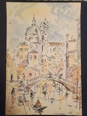 Venice watercolor print by Antonio Lucarda 11.5 x 8 inches circa 1950s