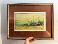 Nilo Lenci Vintage Harbor Scene Painting 1983 Italian Seascape Artwork