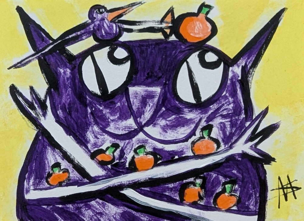 ACEO Cat Bird Painting Original Collectible Modern Abstract Art Samantha McLean