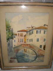 Giovanni Ospitali Listed Italian Artist Watercolor Venice Canal Italy Venetian