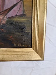 Vintage MCM Sailboat Oil Painting Sunset Seascape Signed Nautical Antique Art