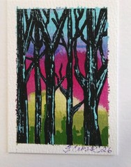 Aceo,Original Acrylic/Watercolor Ooak Painting,“Black Trees“
