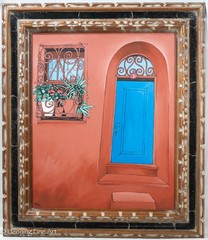 Beautiful Contemporary Oil Painting of Blue Doorway by Ilkin Deniz, Colorful!