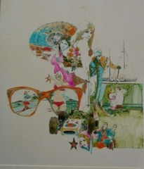 VINTAGE RETRO CALIFORNIA PAINTING BEACH NAUTICAL SUNGLASSES BOAT BIKINI MODEL