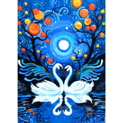 ACEO Original Swans Bird Starry Night Abstract Art Acrylic Hand Paint NEW OOAK