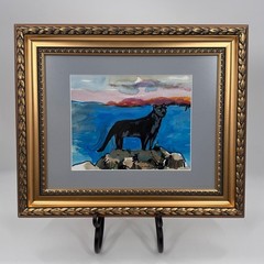 Barbara Grandis Signed Panther Landscape Watercolor & Gouache on Paper
