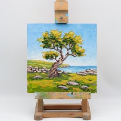 Oil Painting Original Olive Tree Mediterranean Landscape Wall Art Impasto 8×8