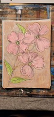 Original Folk Dogwood Flower Art Pink Botanical | 9×6 Mixed Media on Paper