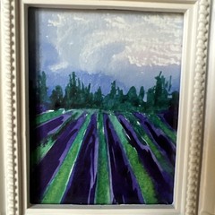 Lavender Field Landscape,original Watercolor, Painting,small,mini,framed