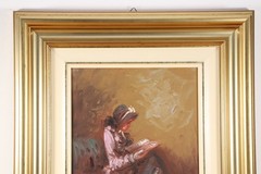 PIETRO PANTINO Girl Reading Oil Painting Painting 1970’s Italy Signed Framed