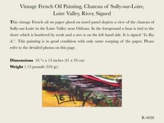 Vintage French Oil Painting, Chateau Sully-sur-Loire, Loire Valley River, Signed