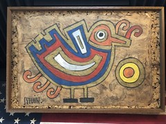 Original Painting Jose Maria De Servin Abstract Mid Century Paper on Cork board