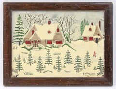 J.C. Coleman Antique Oil Painting Primitive Naive Folk Art Winter Snow Children