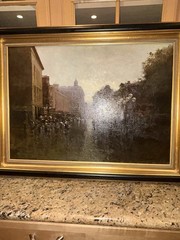 Signed 1993 Russian Moscow Oil On Canvas Painting Dusk Street Scene 27.5×20