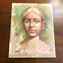 Outsider Art Portraiture Blond Blue Eyes Signed iGraeley Original 14 x 11