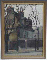 Vivian Browne Boron (American, b. 1902) Street Scene in Autumn, oil on board