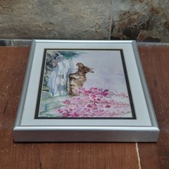 Watercolor Painting Art Print Moose in Water Pink Flower Signed MarLynk