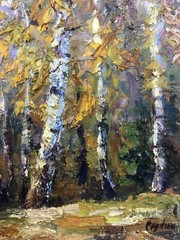 Oil Painting Birch Grove B. Serdyuk Unframed Original Home Decor Art nAAA3191