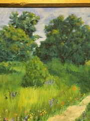 Original Impressionist Oil Painting Wildflower Field And Country Road 16” X 20”*