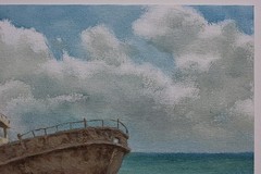 Original Oil Painting Abandoned Ship Sailboat Sky Sea Art Ocean Seascape Beach
