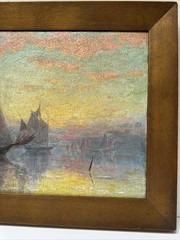 ANTIQUE IMPRESSIONISM PAINTING SUNSET TONALISM NEW YORK COAST BEACH EXHIBITED