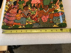 Vintage Weya Zimbabwe Folk Art Painting „Going to the Witch Doctor“ 13″ x 13″