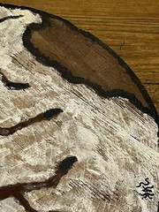 Abstract Hand Painted Natural Live Edge Wood Cut Art Landscape Scene Signed 13”
