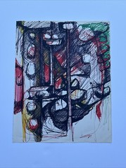 ABSTRACT DRAWING MODERNISM NON OBJECTIVE MYSTERY EXPRESSIONISM MID CENTURY ART