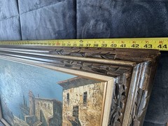 Antique ITALIAN LAKE LANDSCAPE VILLA SIGNED R.BURTON OIL PAINTING, Large 44”x32