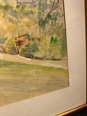Vintage Japanese Garden Watercolor Painting Framed 25×20 Asian Landscape Art