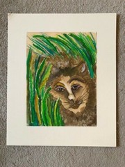 Original Leo Zodiac Gouache (Watercolor) Painting Mixed Media Collage