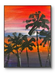Original Abstract 8×10 Palm Tree Sunset Colorful Handmade Signed Wall Art 225