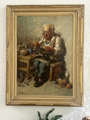 Vintage Italian Genre Oil Painting of a Cobbler Carl Ciappa